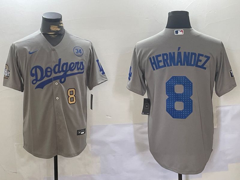 Men Los Angeles Dodgers 8 Hernandez Grey Game 2024 Nike MLB Jersey style 11202